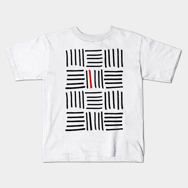 BLACK, WHITE, AND RED LINES - Hand Drawn Original Design Kids T-Shirt by VegShop